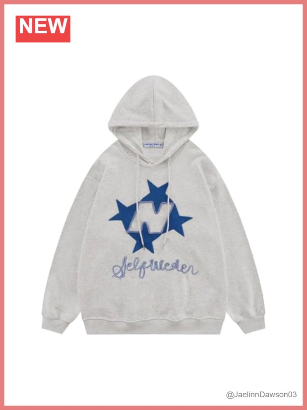 Oversized Cotton Star Embroidered Hoodie Pullover Sweatshirt